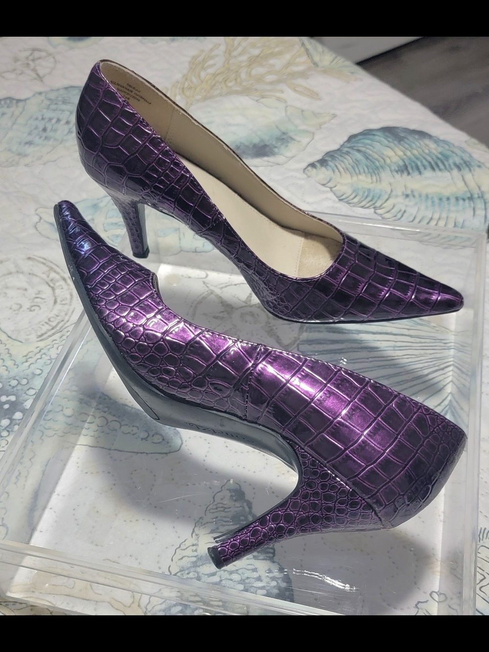 Plum Colored Faux Crock Pumps, 7.5M